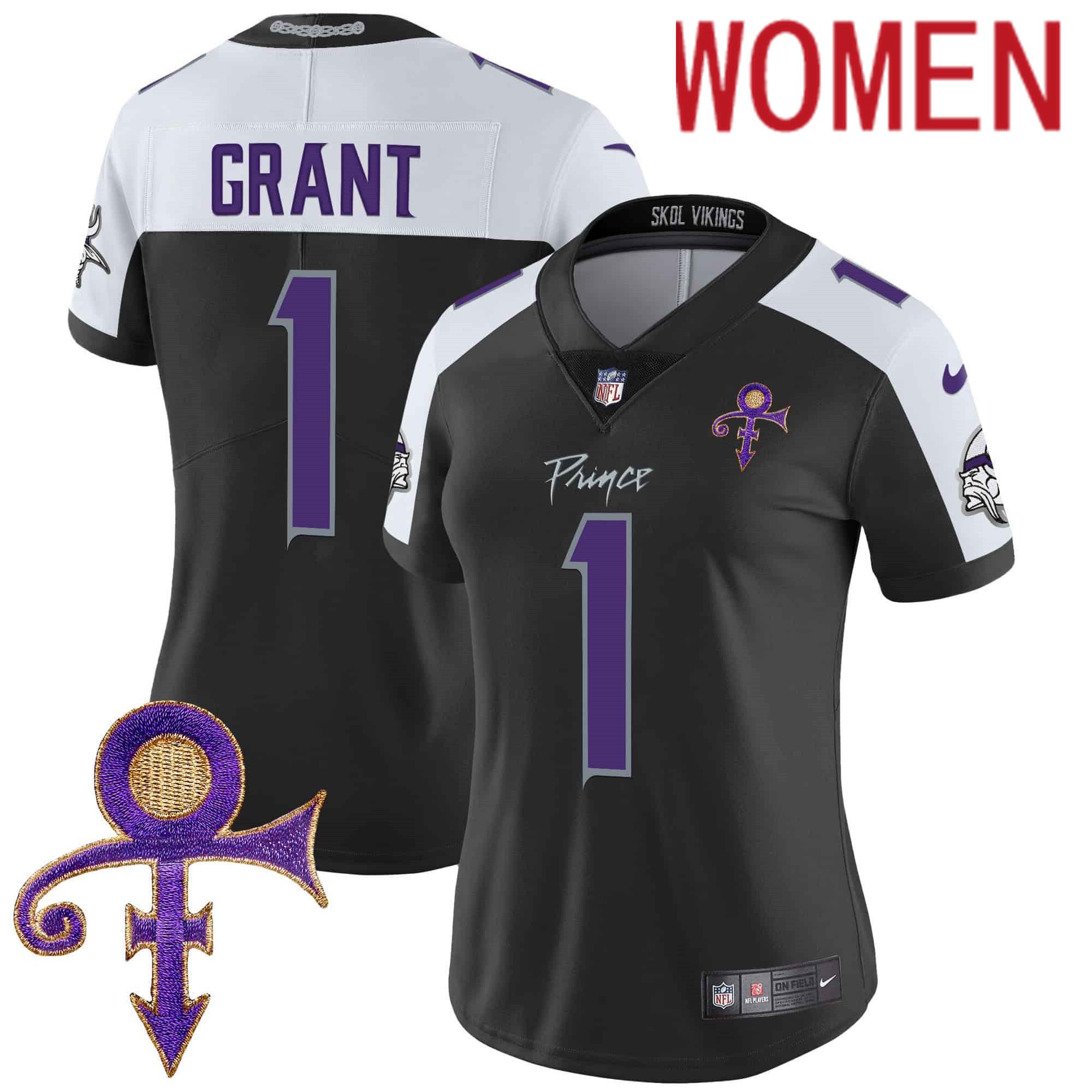 Women Minnesota Vikings #1 Grant Black 2024 Nike Prince Vapor Limited NFL Jersey